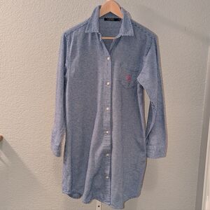 Lauren Ralph Lauren Blue White Gingham Tunic Button Down Shirt Medium
